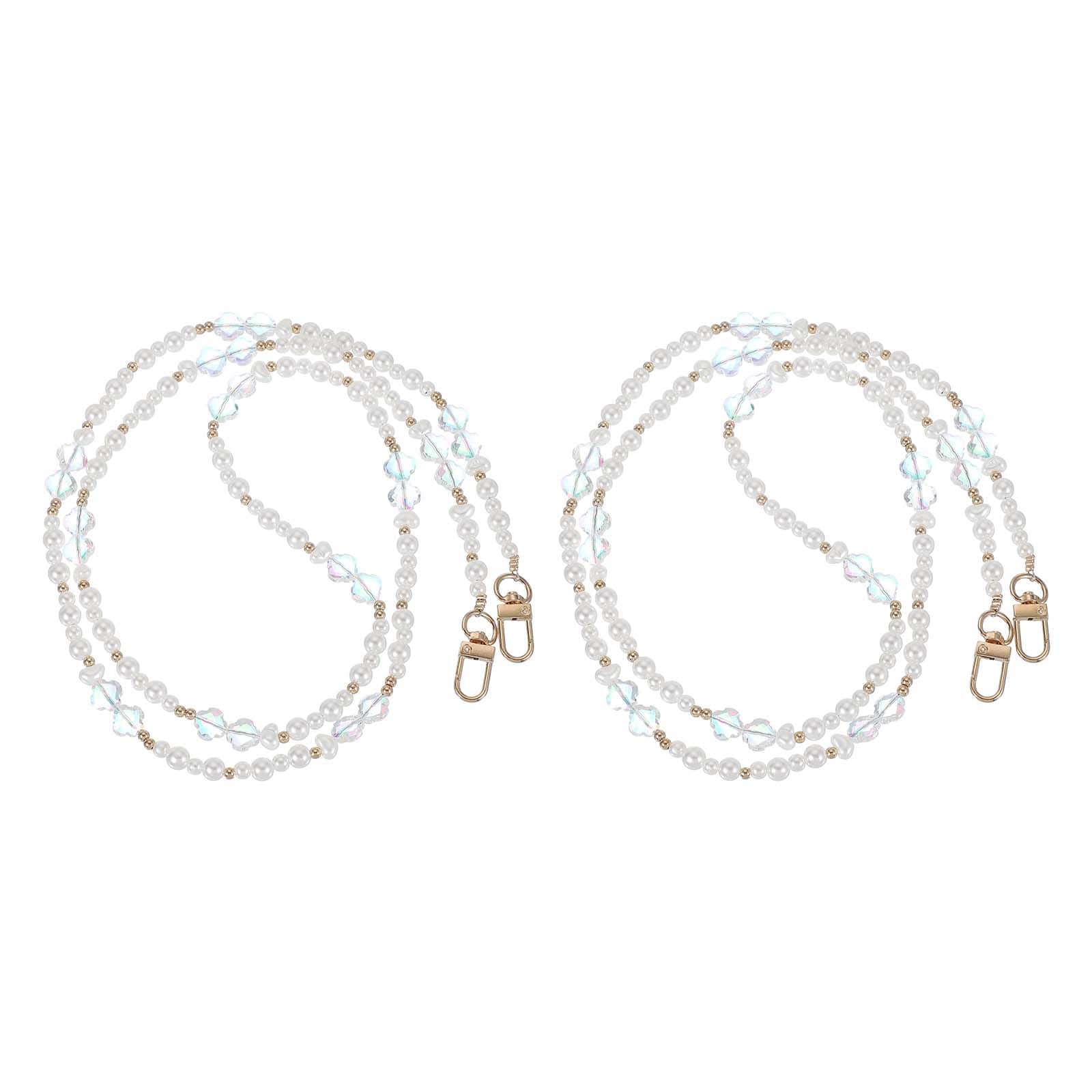 Unique Bargains - 2pcs Beaded Flower Wrist Phone Strap Universal Cell Phone Chain Charm Hanging Rope for Smartphones - Pink