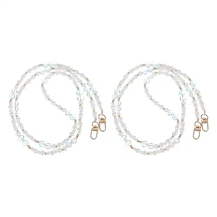 Front. Unique Bargains - 2pcs Beaded Flower Wrist Phone Strap Universal Cell Phone Chain Charm Hanging Rope for Smartphones - Pink.