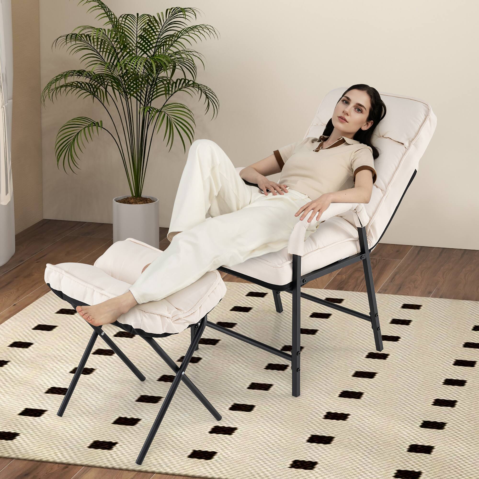 Alt View 4. Gymax - Gymax Modern Accent Chair w/ Ottoman Linen Fabric Arm Chair w/ Adjustable Backrest - Beige.