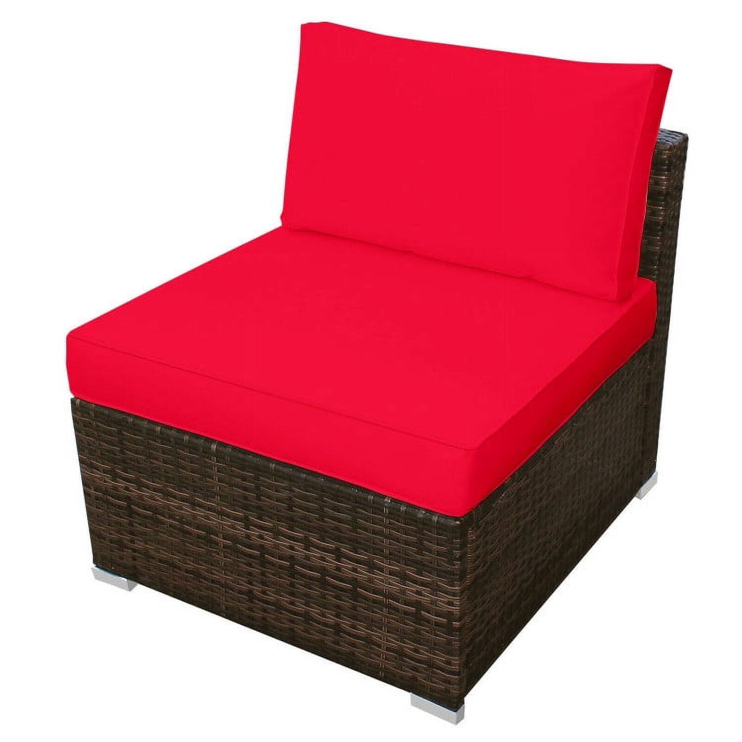 Angle. Kadyn - 5 Pcs Patio Rattan Furniture Set with Cushioned Armless Sofa-Red, Patio Seating Conversation - Red.