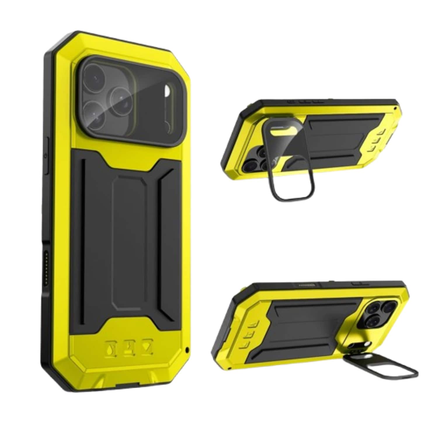 Stock Preferred - For iPhone 17 Pro Max Heavy Duty Metal Case with Built-In Stash Kickstand & Camera Control Button - Yellow