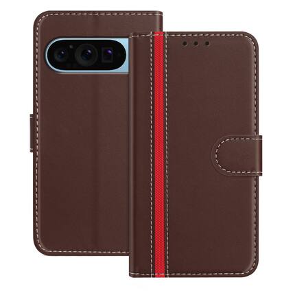 Front. Dteck - Slim Card Holder Case for Google Pixel 9 / 9 Pro,PU Leather Magnetic Closure Shockproof TPU Inner Flip Wallet Cover - Brown.