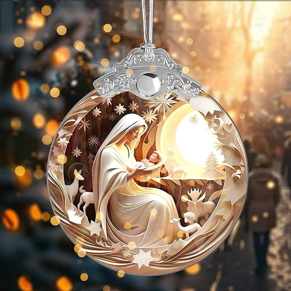 Schertz - Religious Christmas Ornament – Nativity Design, Acrylic, 4-Inch Hanging Decoration, 2023 - White