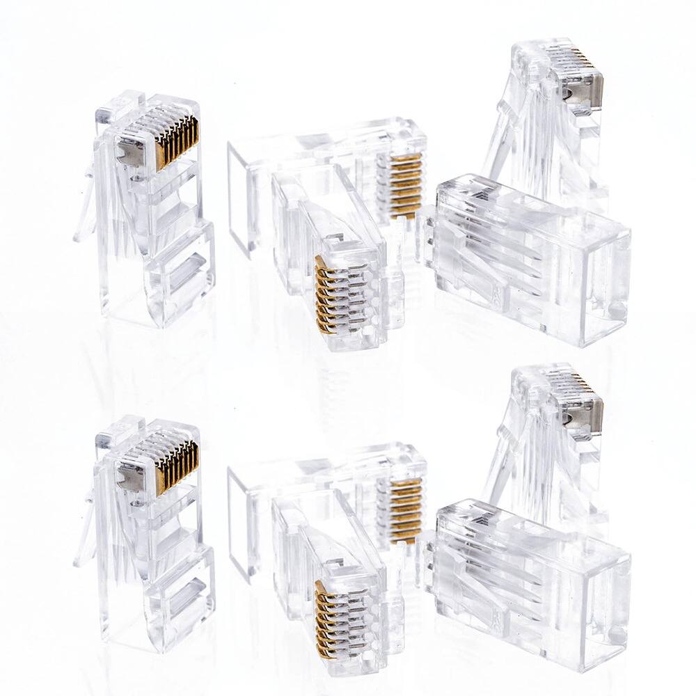 Angle. ACJPR - Cat5e RJ45 Connectors 100-Pack, Gold-Plated, for Solid or Stranded Cable.