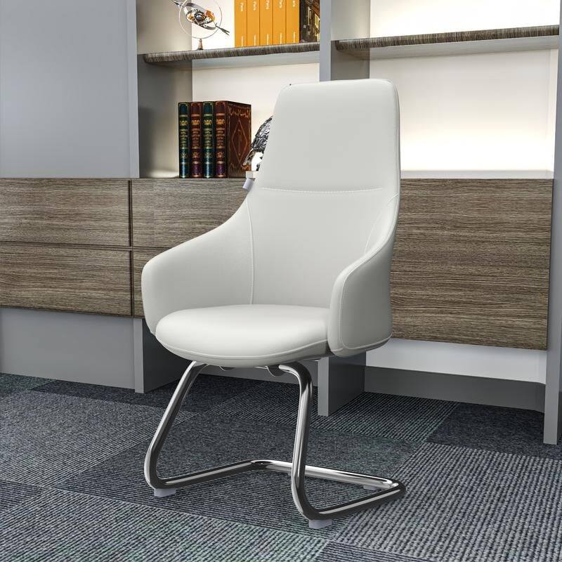 Left. LeisureMod - Celeste Office Chair Upholstered in Leather with Iron Frame Ergonomic Desk Chair for Home Office and Task Seating - White.