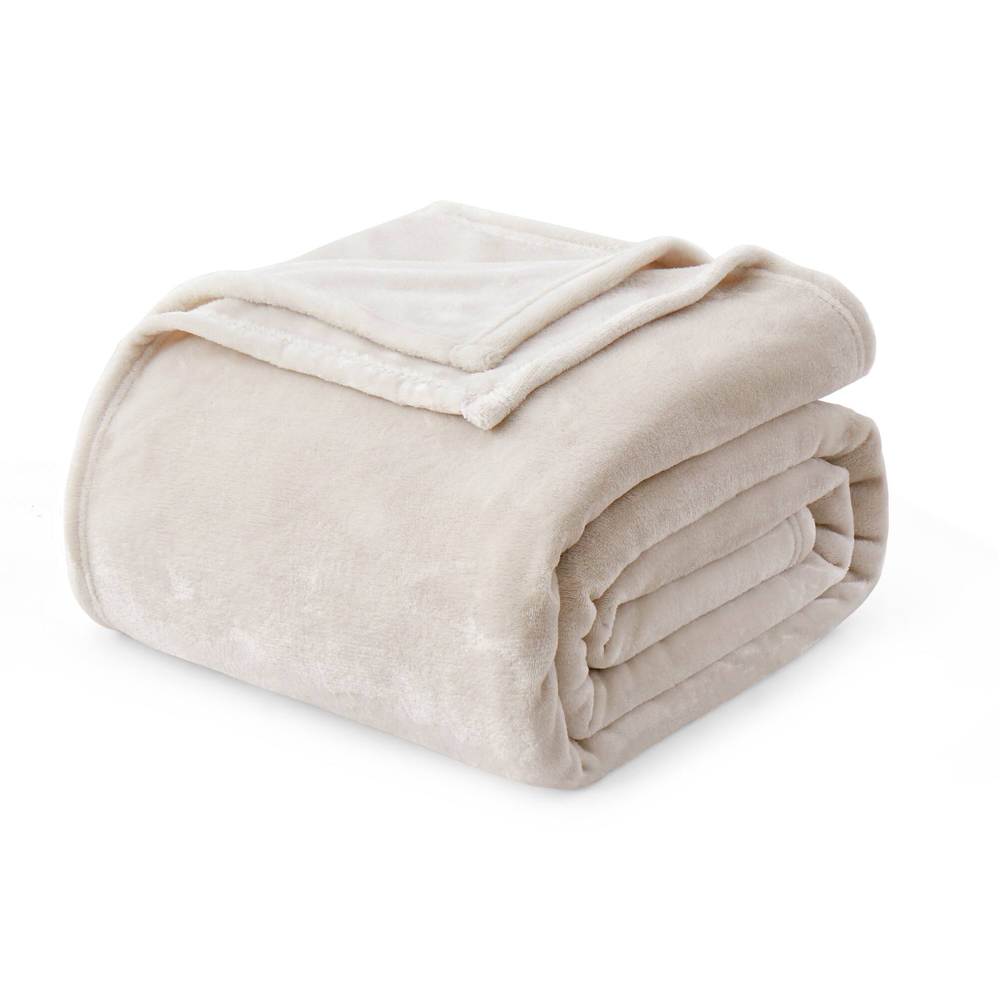 Left. Peace Nest - Peace Nest Lightweight Plush Fuzzy Flannel Blanket Soft Throw Blanket, Cream, 50" x 60" - Cream.
