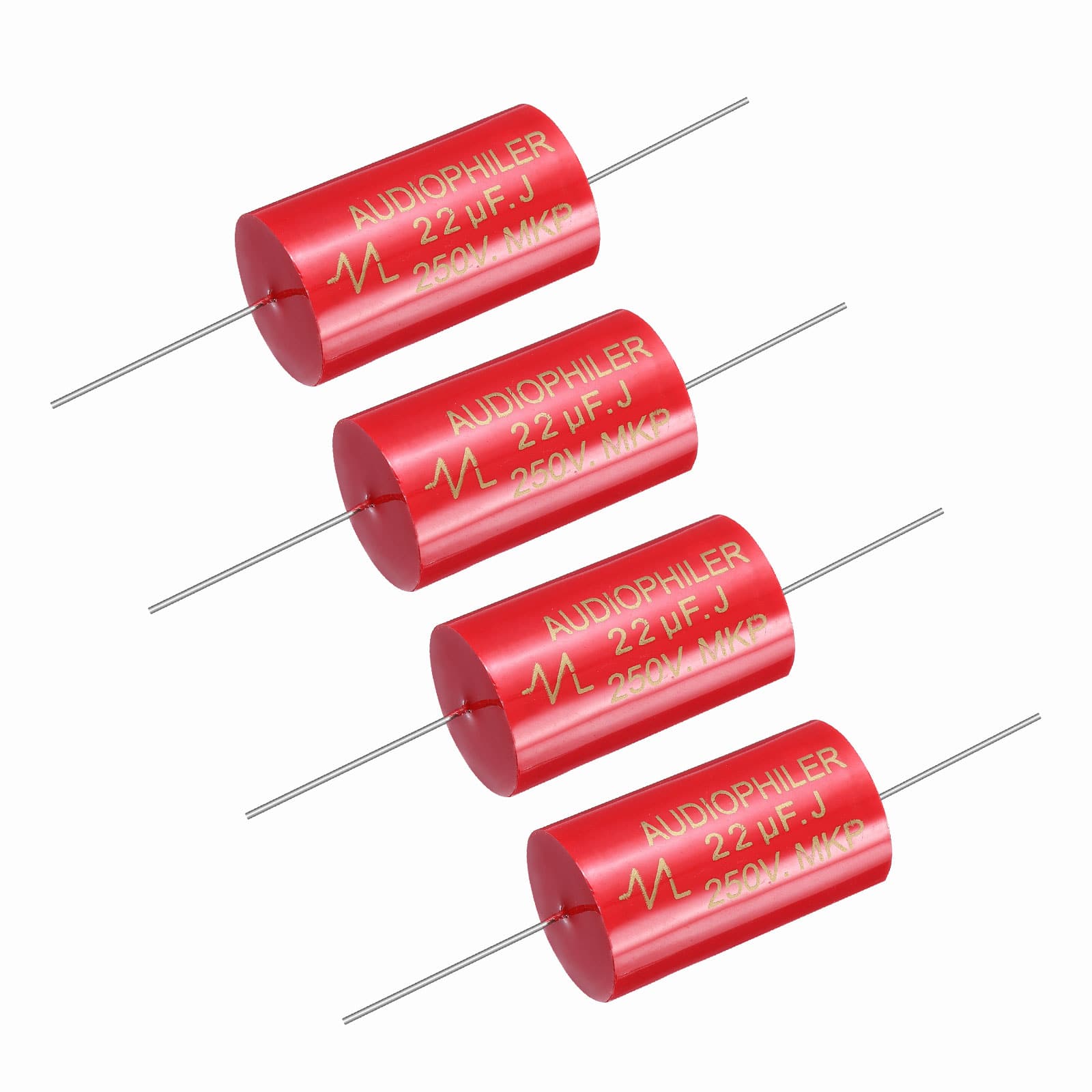 Unique Bargains - 4pcs 22uF 250V Axial MKP Film Capacitor for Audio Speaker Crossover Frequency Divider - Red price history on PriceWatchPro