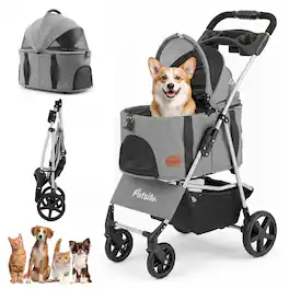 Gymax - 3-in-1 Pet Stroller for Small Medium Dogs w/ Detachable Carrier Cup Holder Grey - Gray