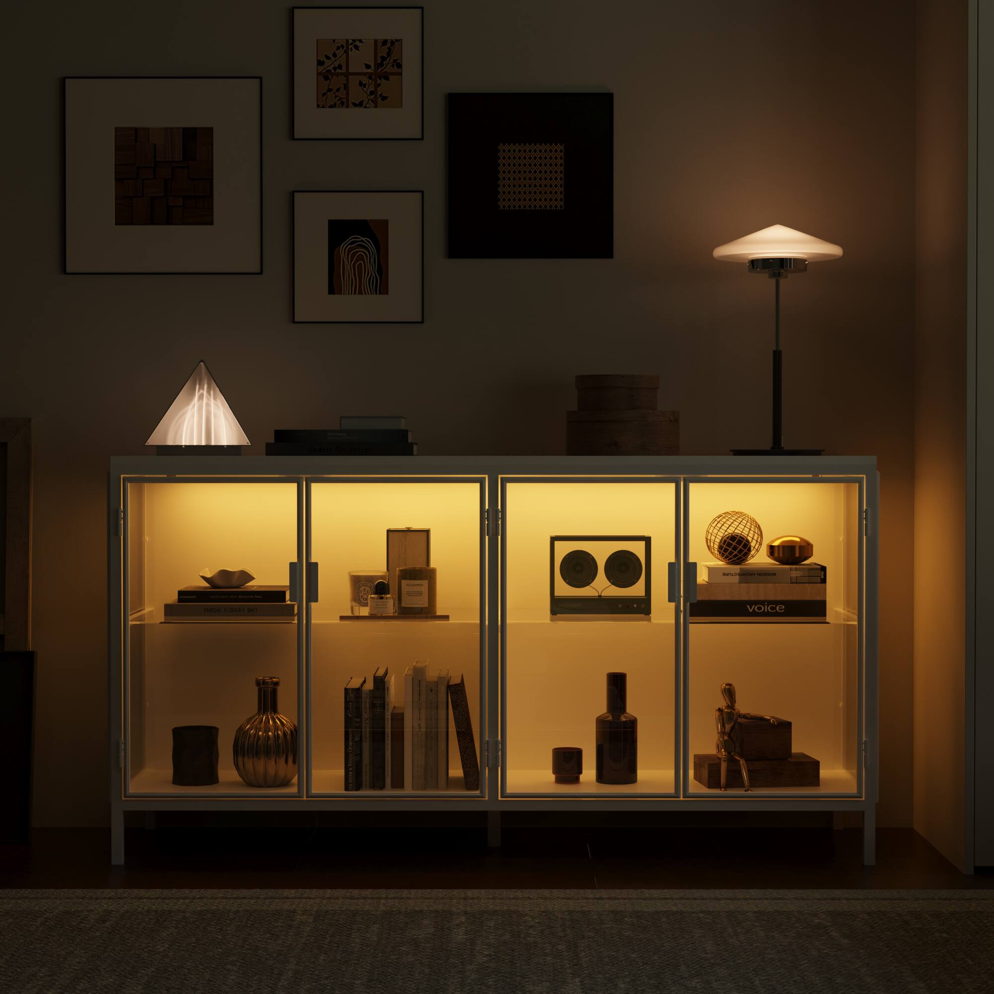 Alt View 4. Famapy - Famapy Modern Glass Door Display Cabinet with LED Lighting Metal Frame Tempered GlassStorage Shelves for Living Room - White.