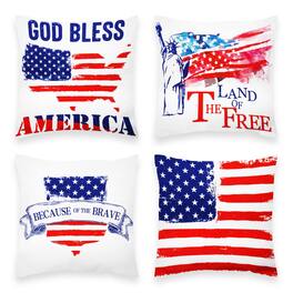 G128 - Patriotic "Land of the Free" Waterproof Throw Pillow Set, 18 x 18 in, Set of 4 with Inserts - Assorted Colors