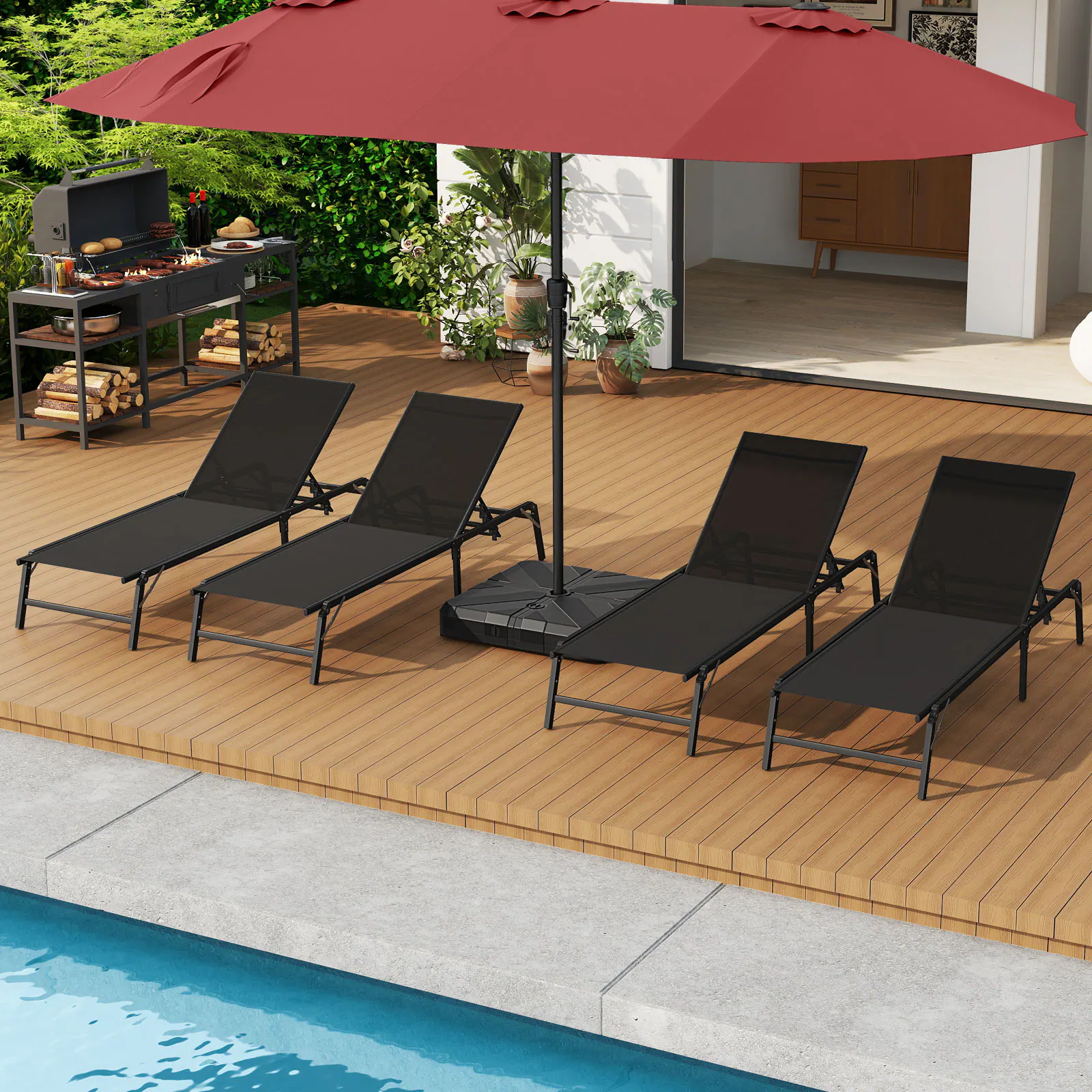 Alt View 7. Gymax - Gymax 2 PCS Reclining Lounge Chairs Folding Patio Recliner Chair w/5-position Backrest - Black.