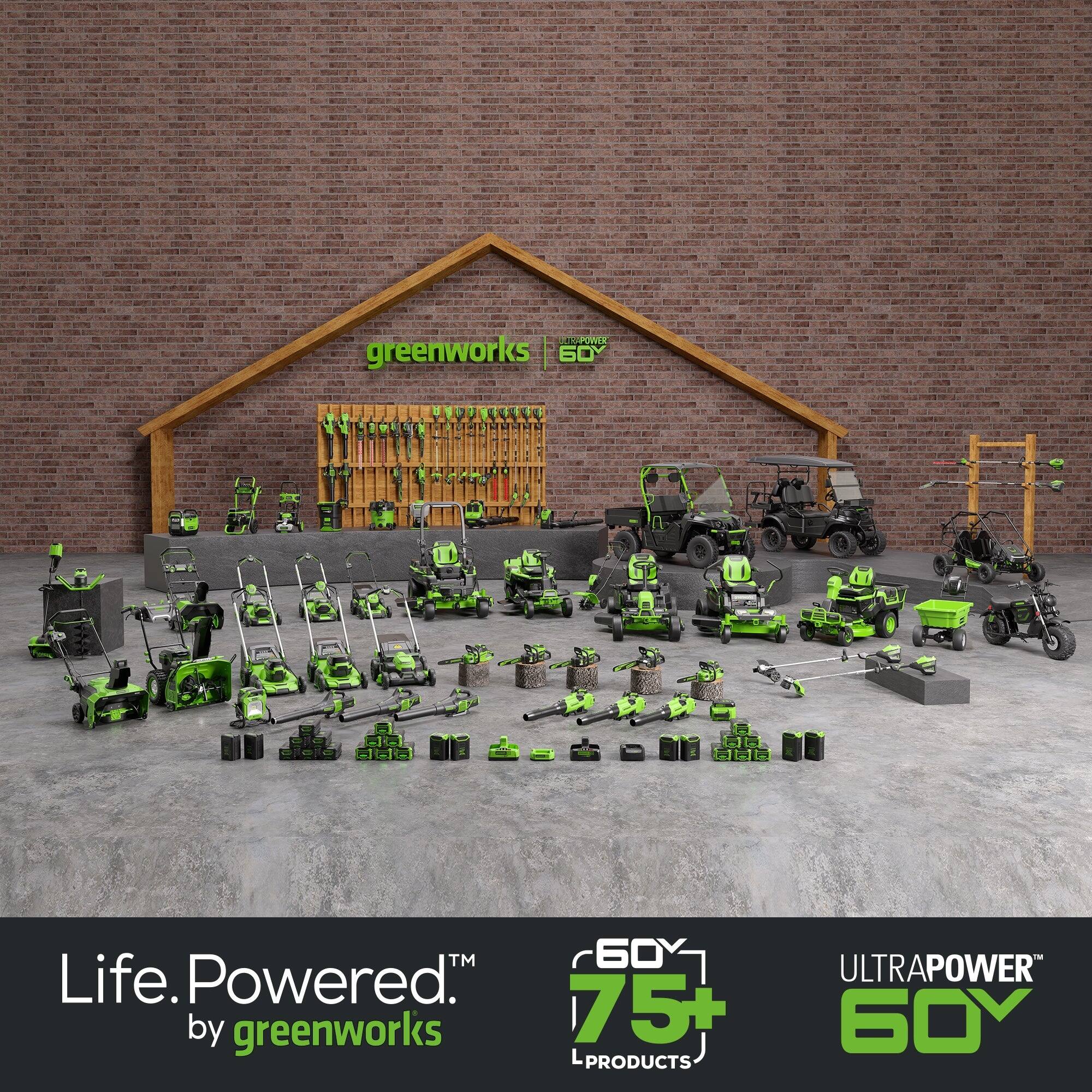 BACWE greenworks 60Y  
TM 60 Life. Powered. by greenworks 75+  
- PRODUCTS ULTRAPOWER 60Y