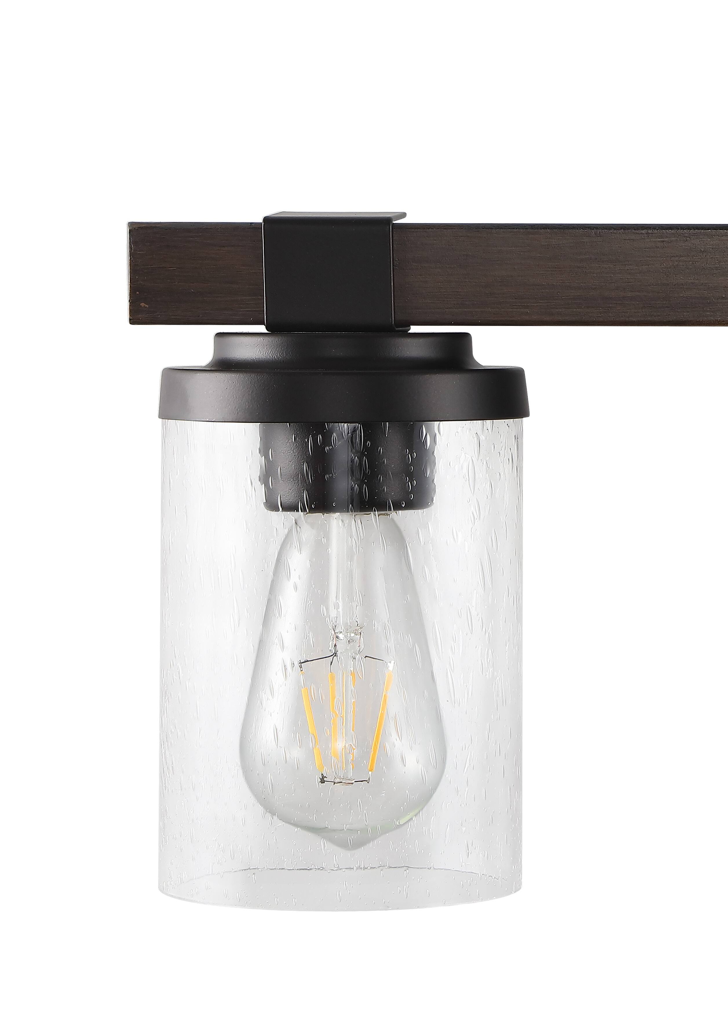 Alt View 4. Jonathan Y - Bungalow 22.75" 3-Light Iron/Seeded Glass Rustic Farmhouse LED Vanity Light, Oil Rubbed Bronze - Oil Rubbed Bronze.