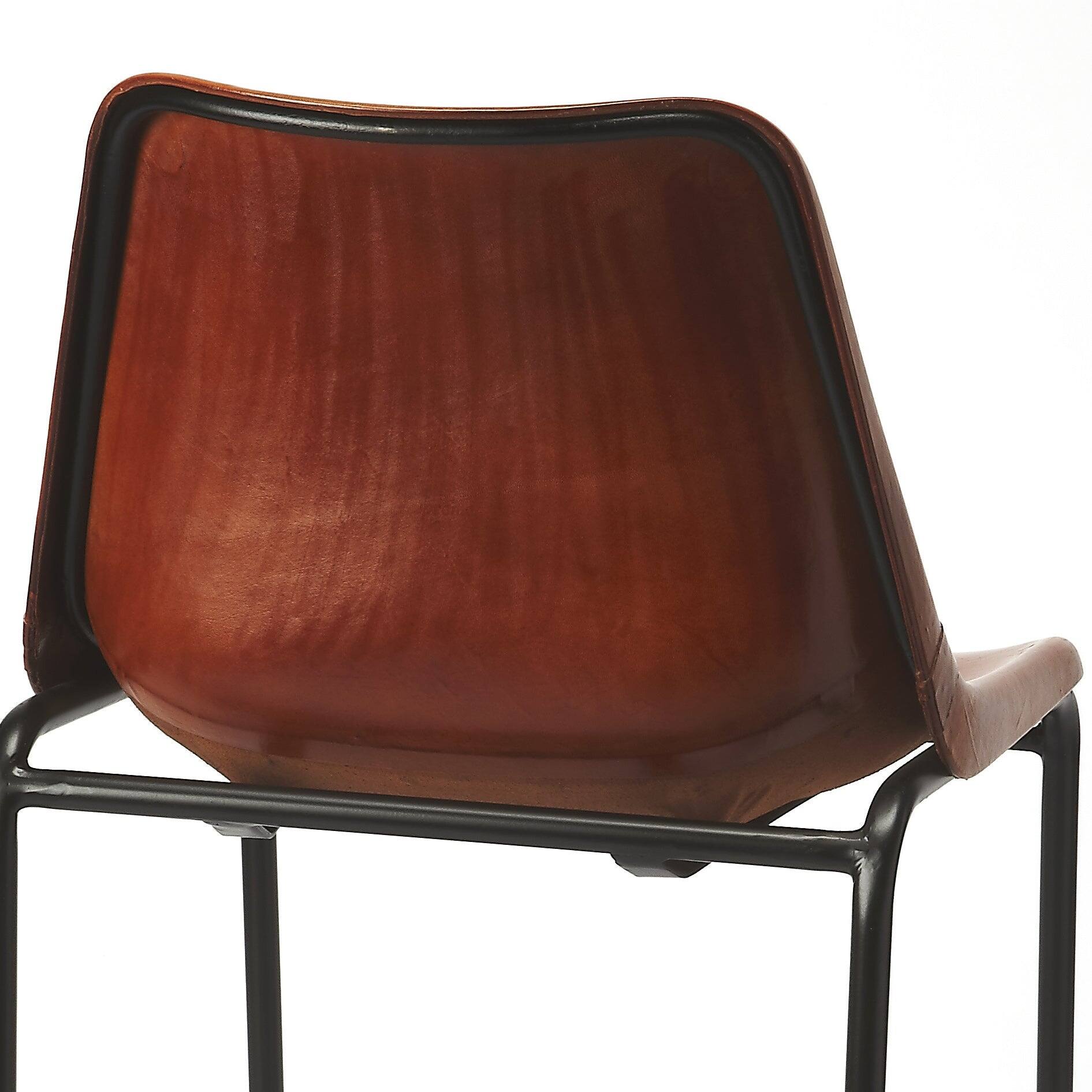 Alt View 4. Butler Specialty - Myles 28 in. Seat Height Leather and Metal Bar Stool with Back - Medium Brown.