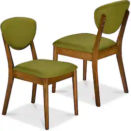 Best Choice Products - 2-Piece Mid-Century Modern Wood & Upholstered Dining Chair Set - Walnut/Olive