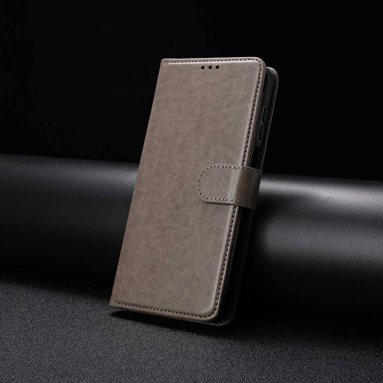 Angle. Dteck - Dteck Wallet Folio Case for Apple iPhone 16e/17e, Shockproof Magnetic PU Leather Flip Card Slots Stand Case - Gray.