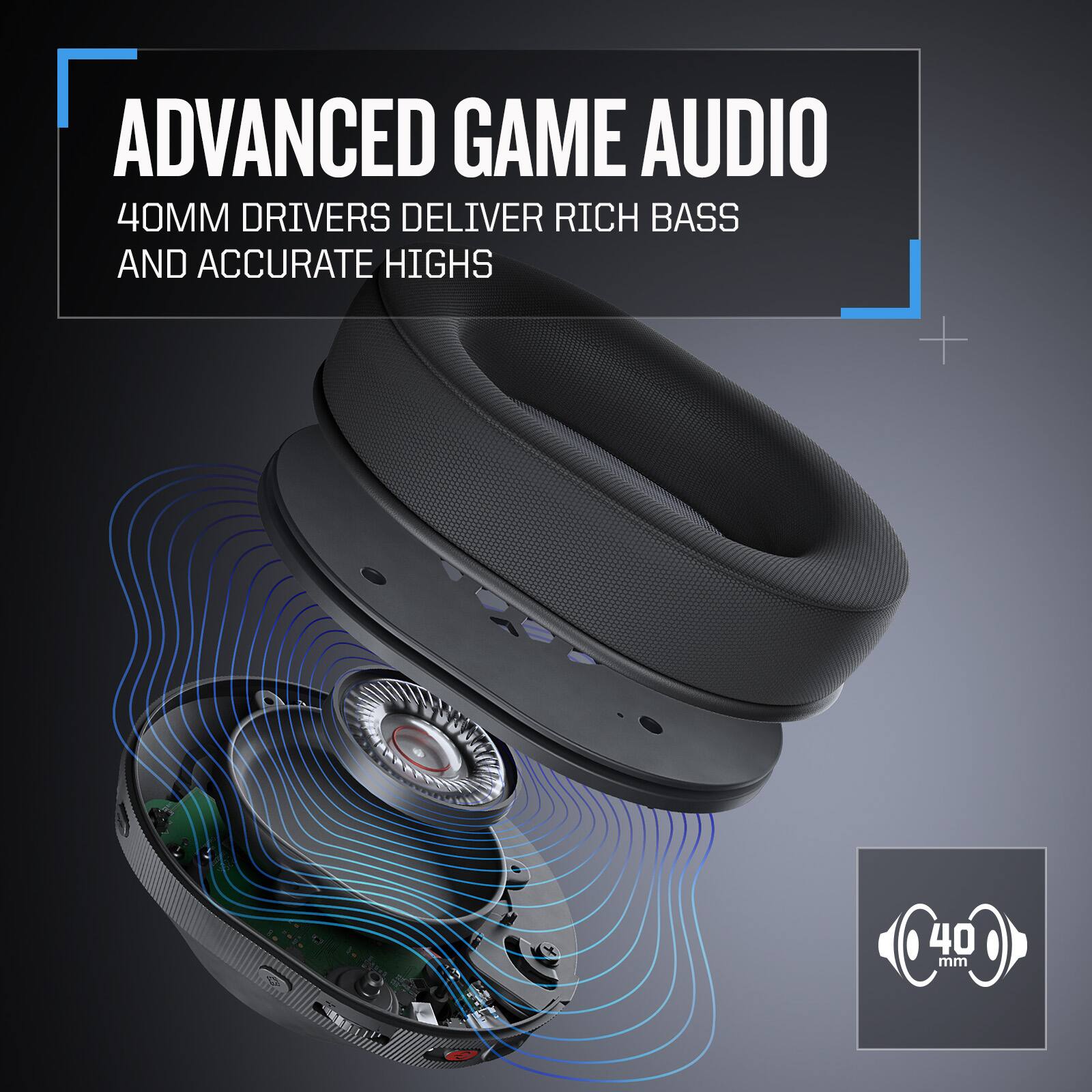 ADVANCED GAME AUDIO  
40MM DRIVERS DELIVER RICH BASS AND ACCURATE HIGHS