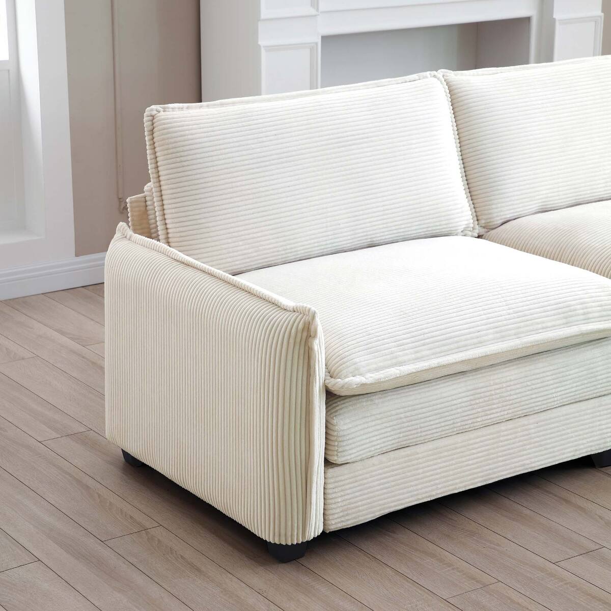 Alt View 6. Ropilly - Ropilly Beige Corduroy Sofa, Deep Seat Retro Modern 2 Seater Loveseat with 4 Pillows - Beige.
