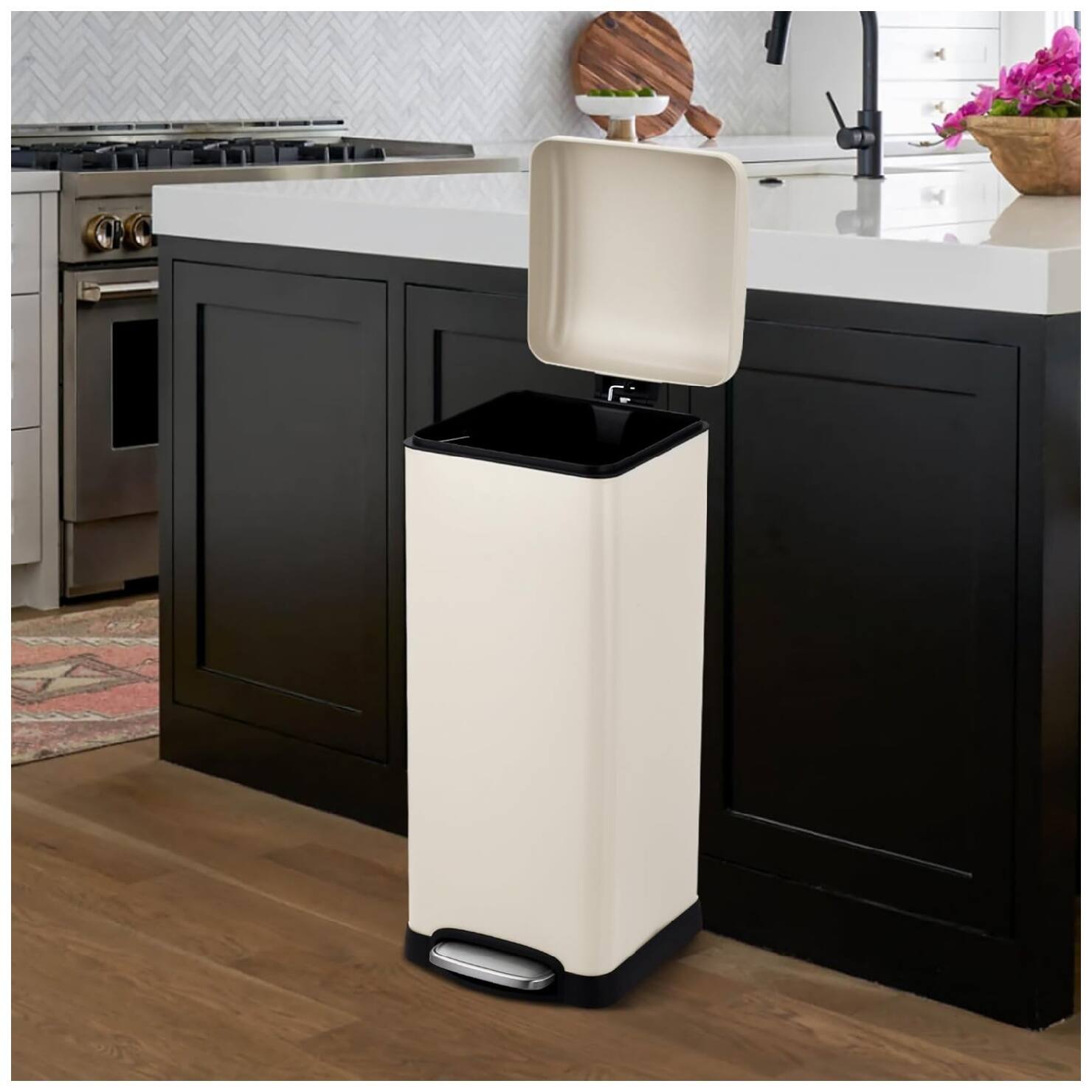 Alt View 1. GARVEE - 8 Gallon / 30 Liter Trash Can with Soft-Close Lid, Stainless Steel Garbage Can with Removable Inner Bucket - Beige.