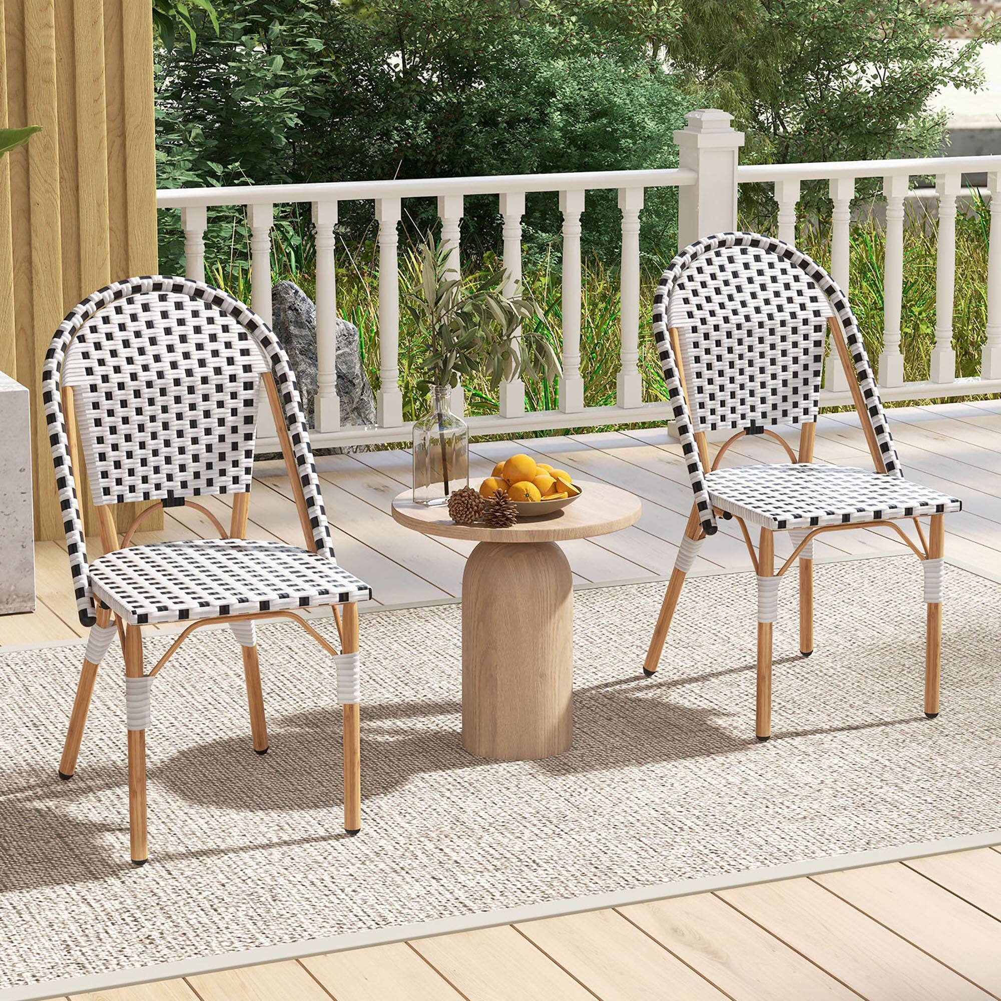Alt View 3. Gymax - Gymax French Bistro Chair Set of 4 w/ Hand-woven Rattan Galvanized Metal Frame Outdoor - White, Black, Natural.