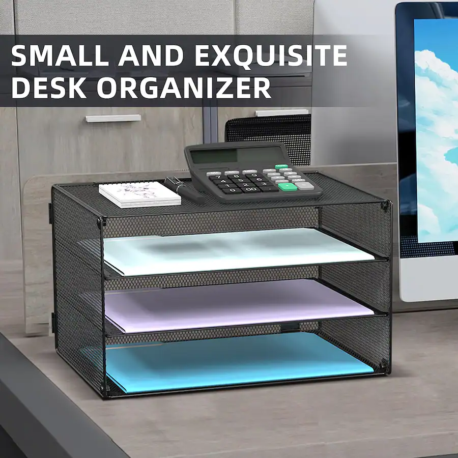 Paradigms Interiors 3 Tier Letter Tray Paper Organizer Mesh Metal Desk ...
