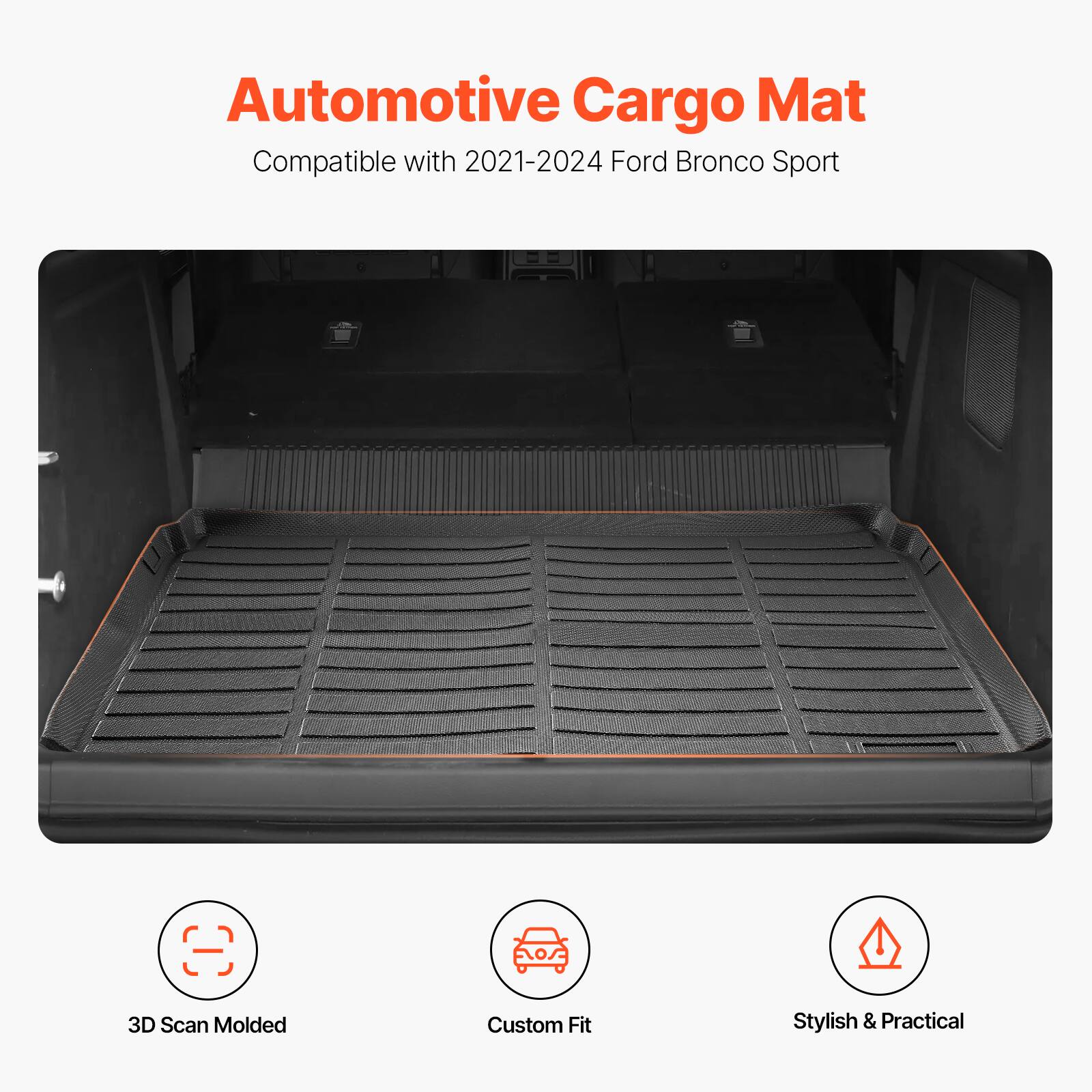 Automotive Cargo Mat  
Compatible with 2021-2024 Ford Bronco Sport  

3D Scan Molded  
Custom Fit  
Stylish & Practical