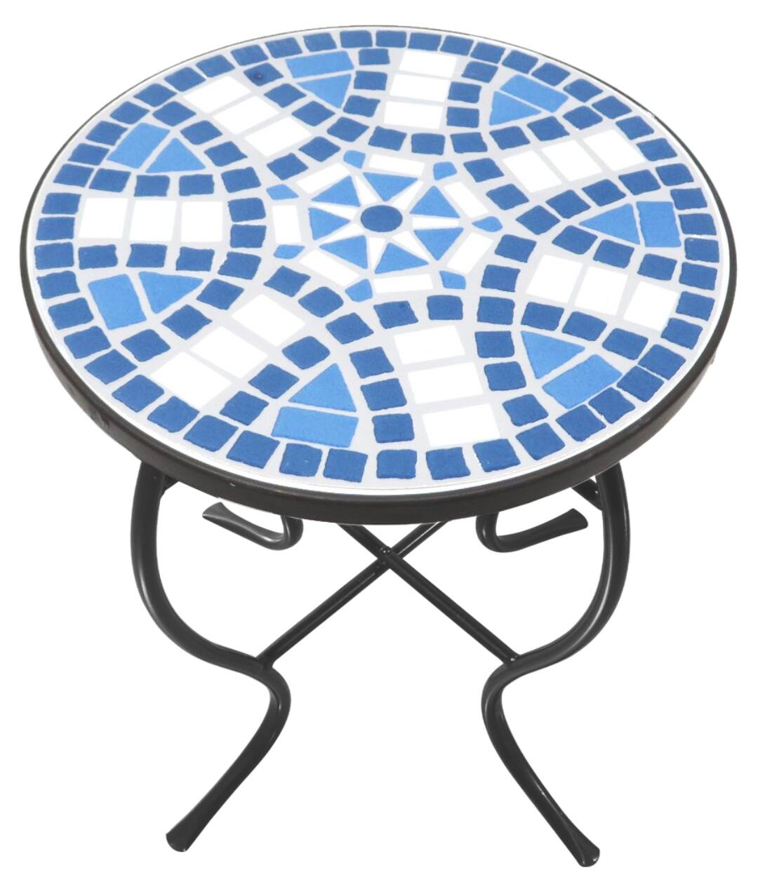 Front. Jiallo - Mosaic Art Collection Blue Daisy Accent Table - Blue.
