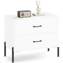 Gymax - 2-Drawer Dresser w/Metal Legs & Handles Drawers & Anti-Tipping Kits for Closet - White
