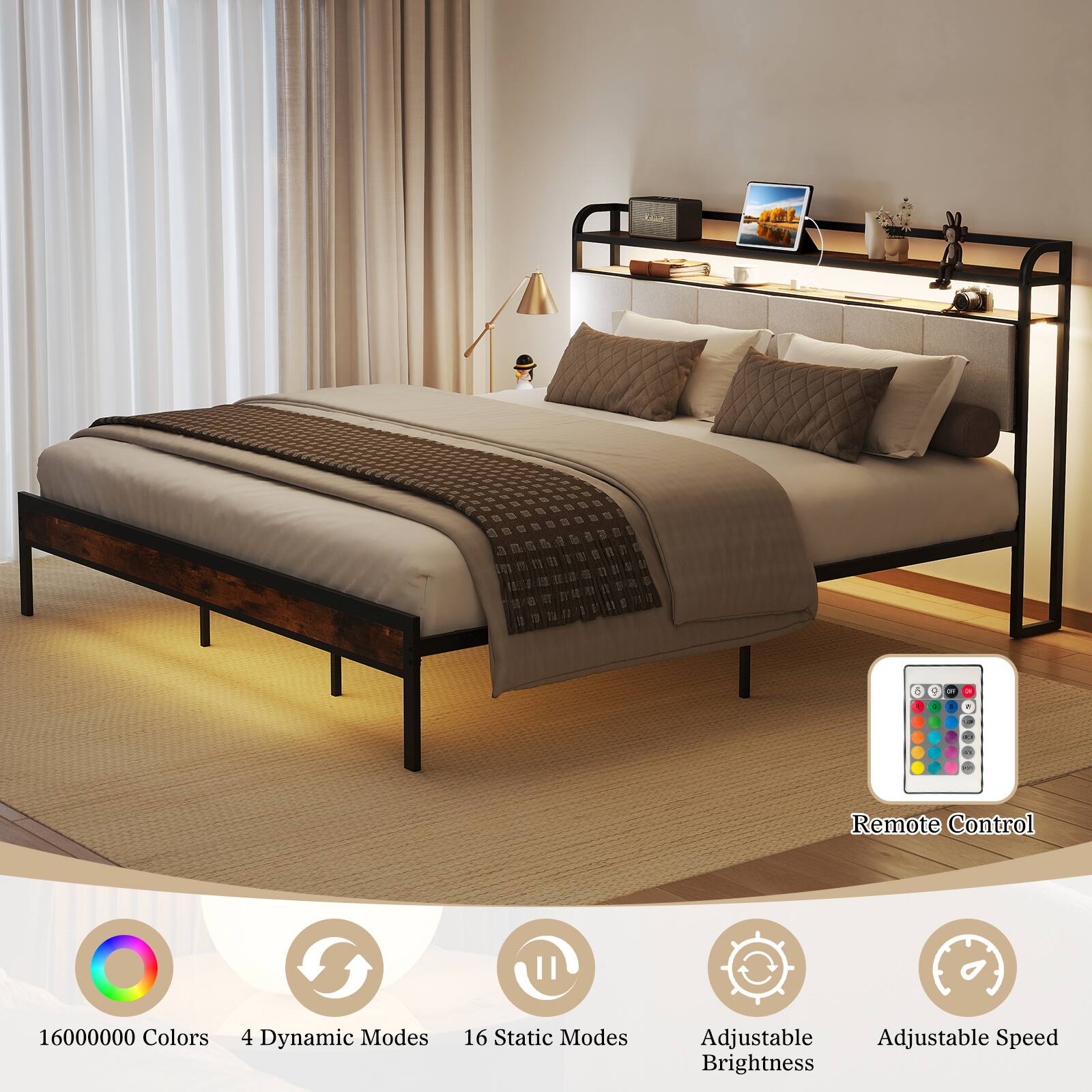 - Remote Control
- 16000000 Colors
- 4 Dynamic Modes
- 16 Static Modes
- Adjustable Brightness
- Adjustable Speed