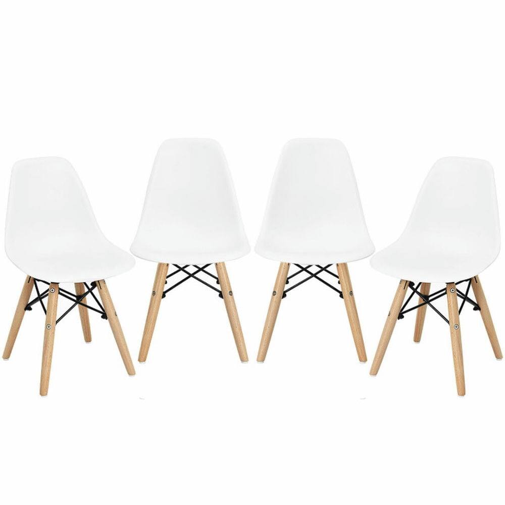 Left. Kadyn - 4 PCS Children Chair Set Medieval Style Dining Chairs with Wood Legs, Kids Chairs for Kids - White.