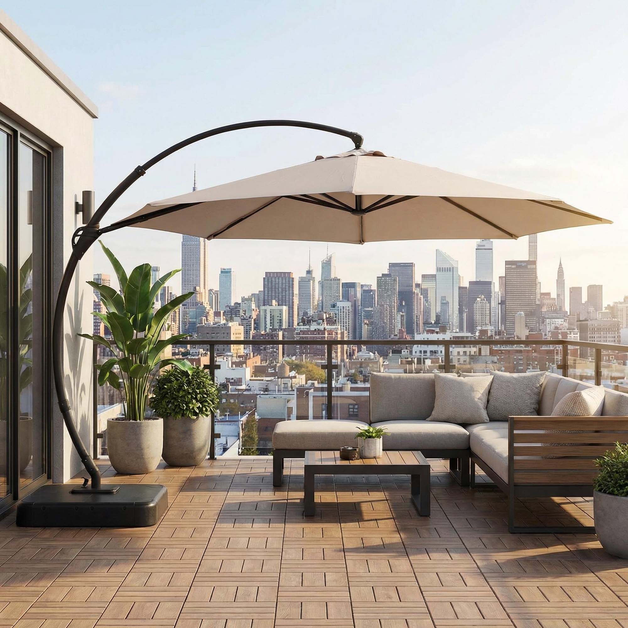 Alt View 5. Boyel Living - 11ft New Champagne Cantilever Patio Umbrella UV Protection - Champagne.