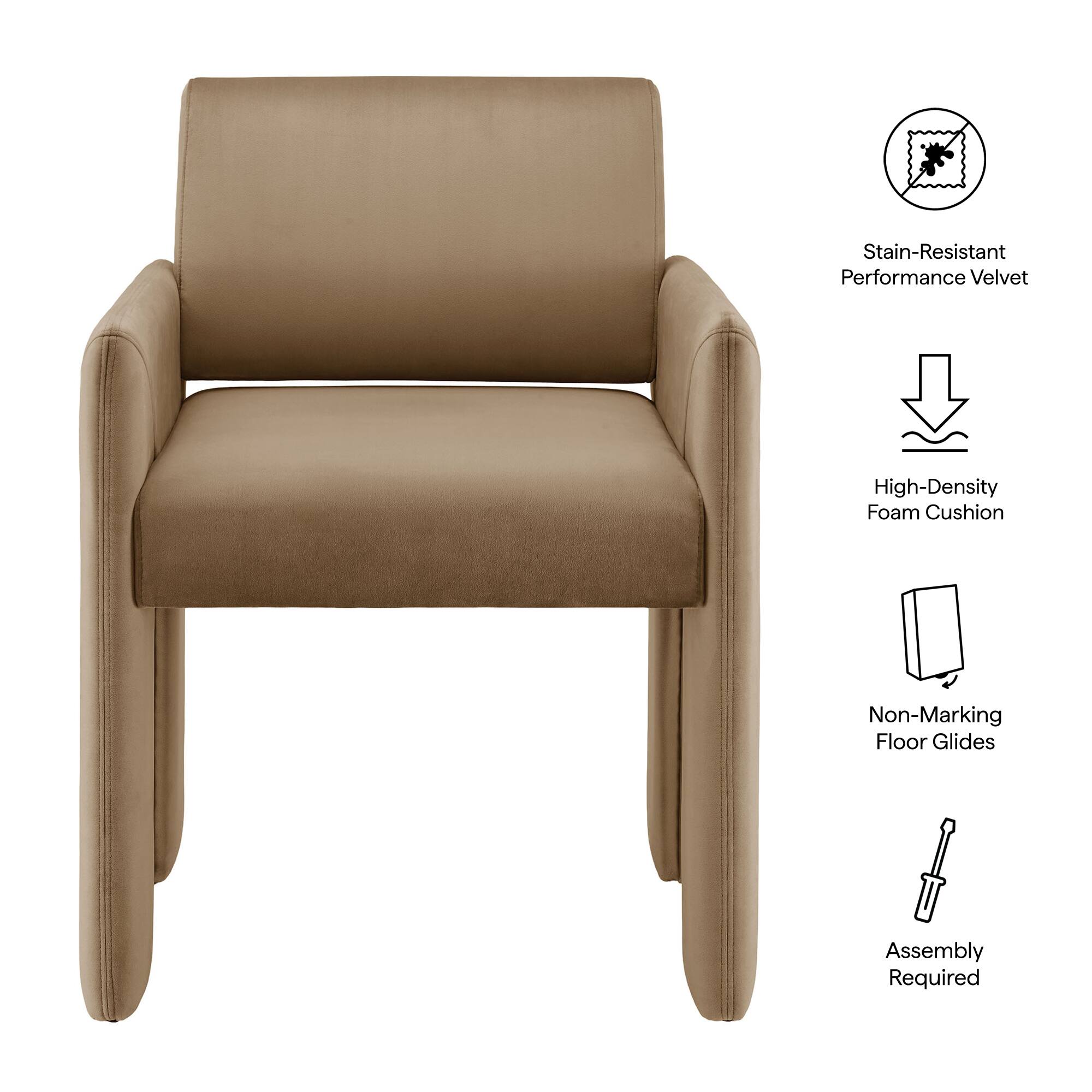 Stain-Resistant Performance Velvet  
High-Density Foam Cushion  
Non-Marking Floor Glides  
Assembly Required