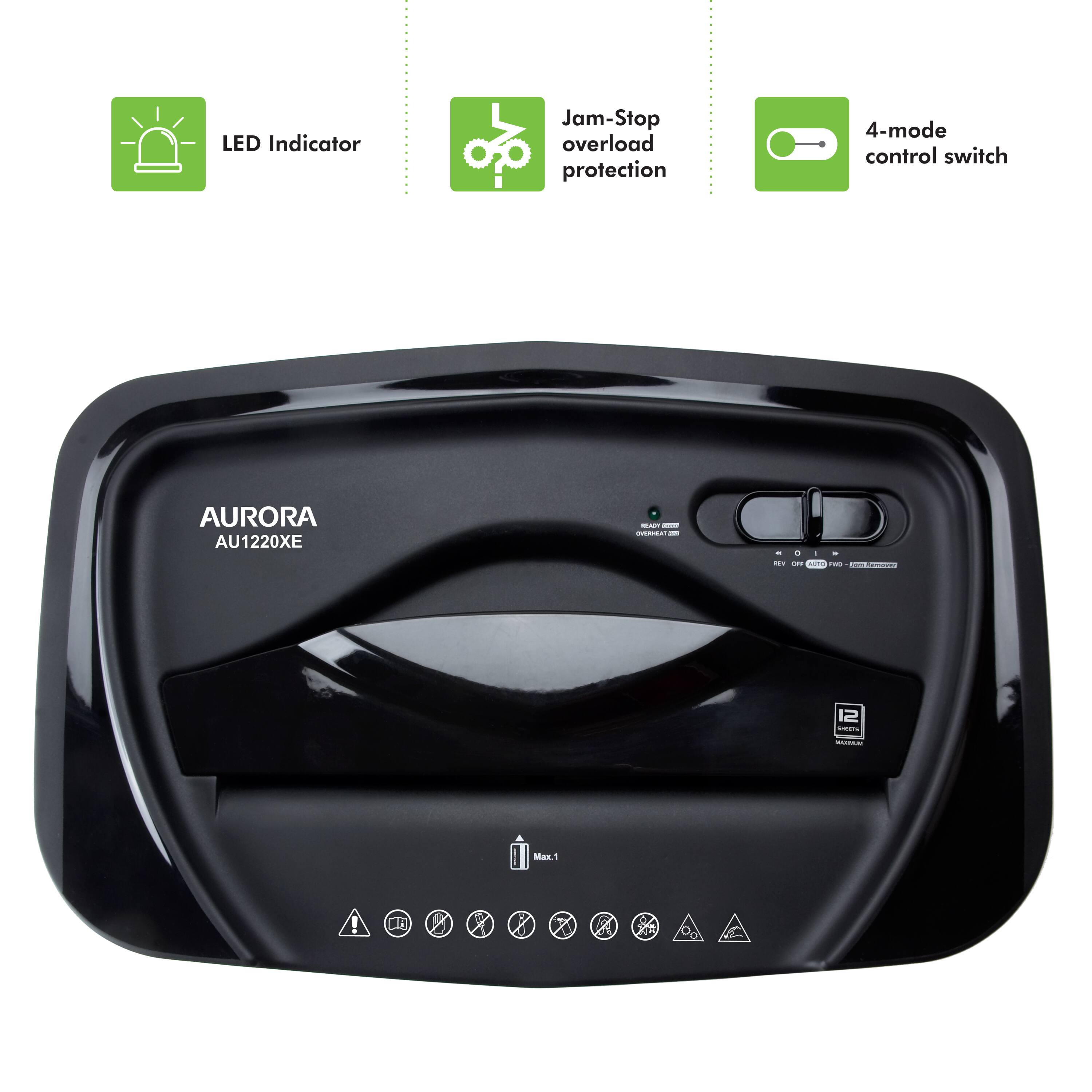 LED Indicator  
Jam-Stop overload protection  
4-mode control switch  
AURORA AU1220XE  
Max. 1