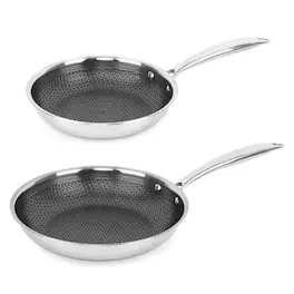 Brentwood - 8 inch and 9.5 inch Hybrid Non-Stick Stainless Steel Frying Pan Set - Silver