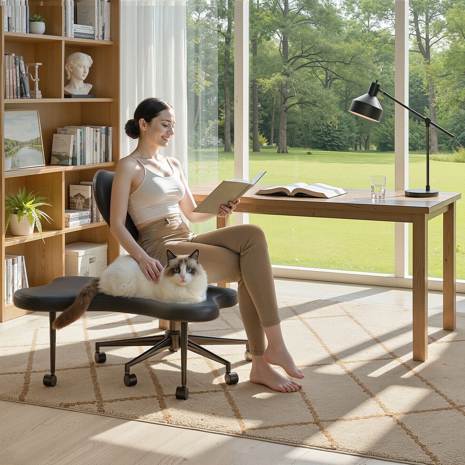 Front. Pinmoco - Pinmoco - Office Chair Ergonomic Cross-Legged Desk Chair with Height Adjustable Wheels Meditation Chair - Black.