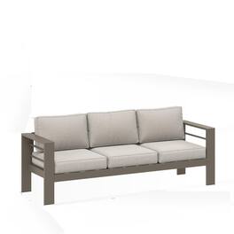 Mondawe - 75" 3-Seat Metal Patio Sofa Couch with Cushions - Light Khaki+Beige