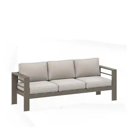 Front. Mondawe - 75" 3-Seat Metal Patio Sofa Couch with Cushions - Light Khaki+Beige.