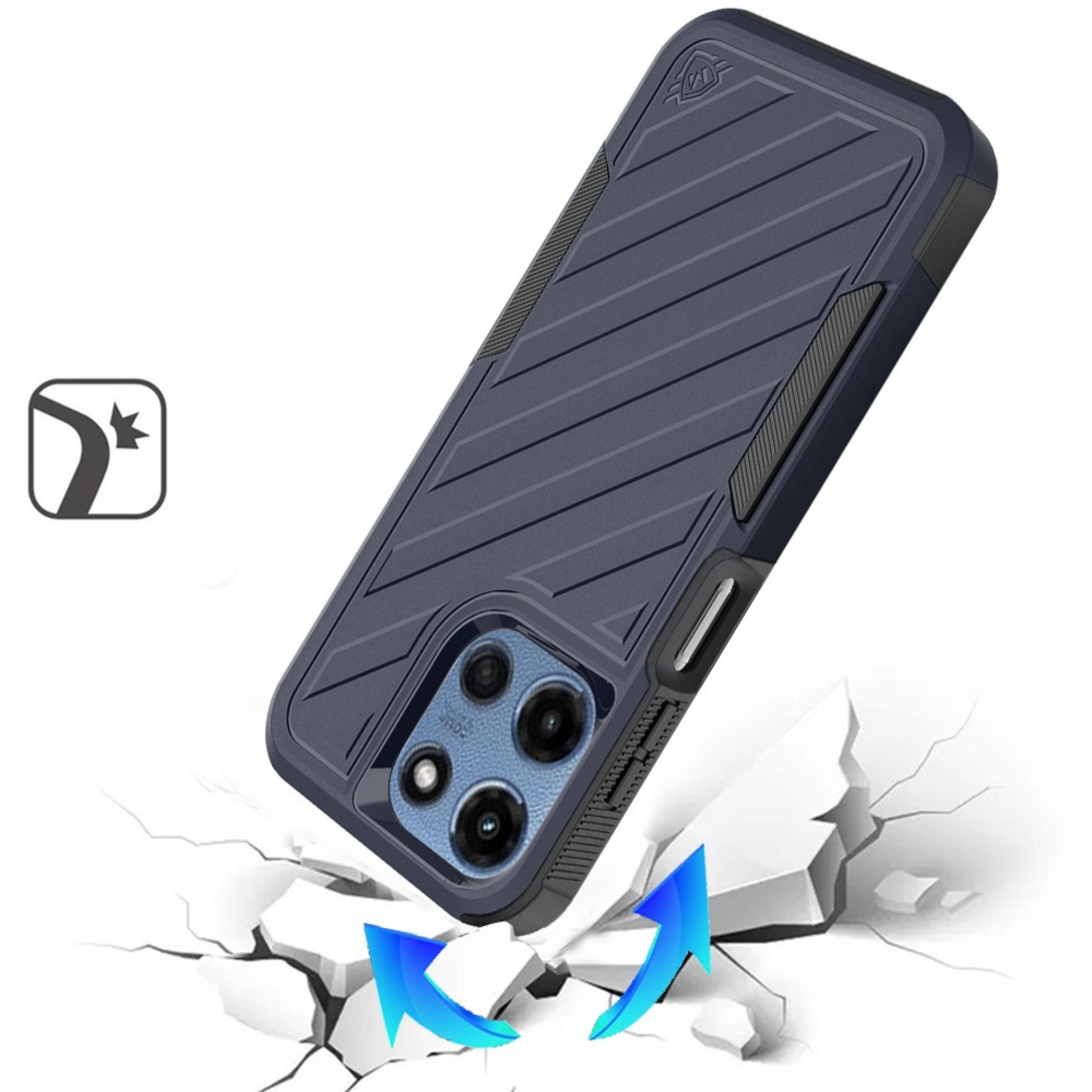 Angle. Kitcheniva - Heavy-Duty Holster Combo Case Plus Tempered Glass For Moto G Stylus 2026/2025 Blue/Black - Blue/Black.
