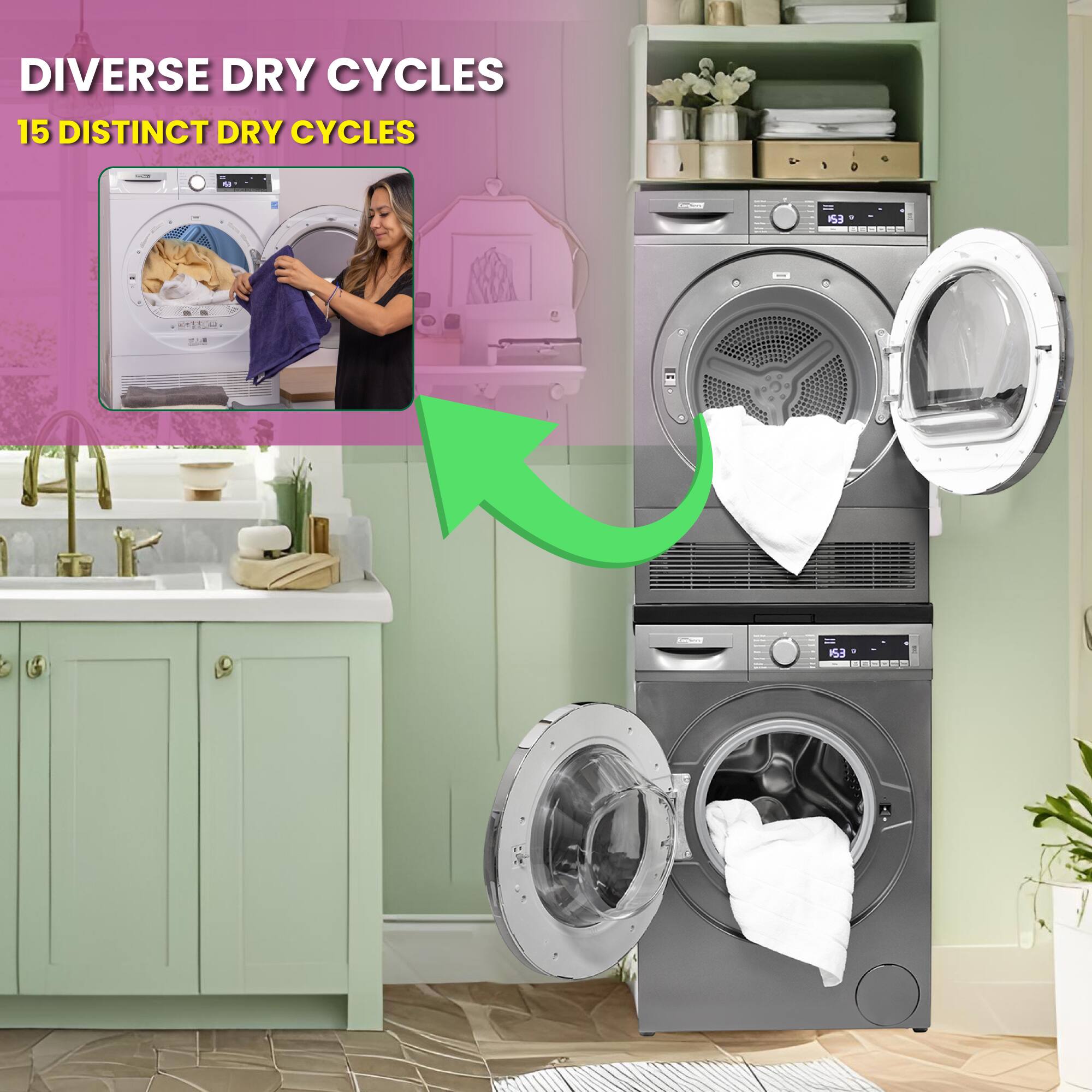 DIVERSE DRY CYCLES  
15 DISTINCT DRY CYCLES