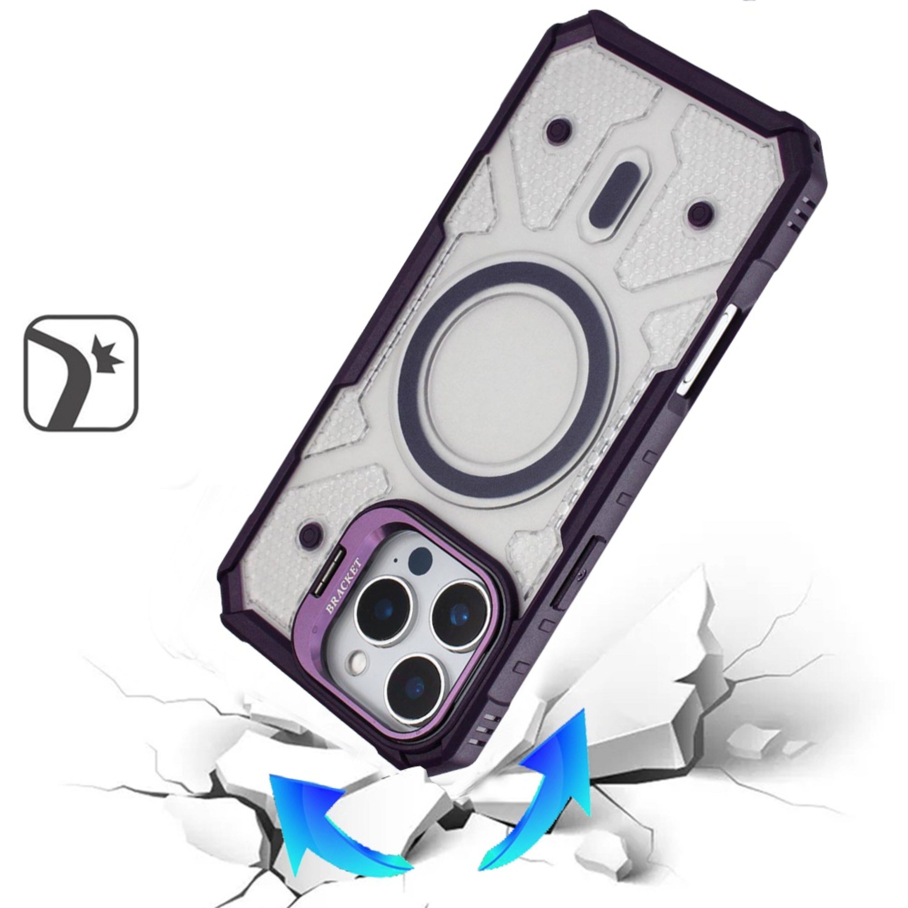 Left. Kitcheniva - Rugged Camera Stand Magnetic Circle Phone Case With Tempered Glass For iPhone 16 Pro Max Dark Purple - Dark Purple.