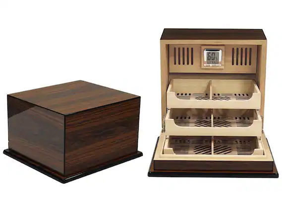 Front. Prestige - Elevate (Rio Rosewood) Cigar Humidor - Rio Rosewood Finish.