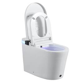 Ecooso - Smart Toilet with Bidet Seat, Auto Open Close, Foot Sensor, LED Display, Warm Wash Dry, Side Knob Control - White