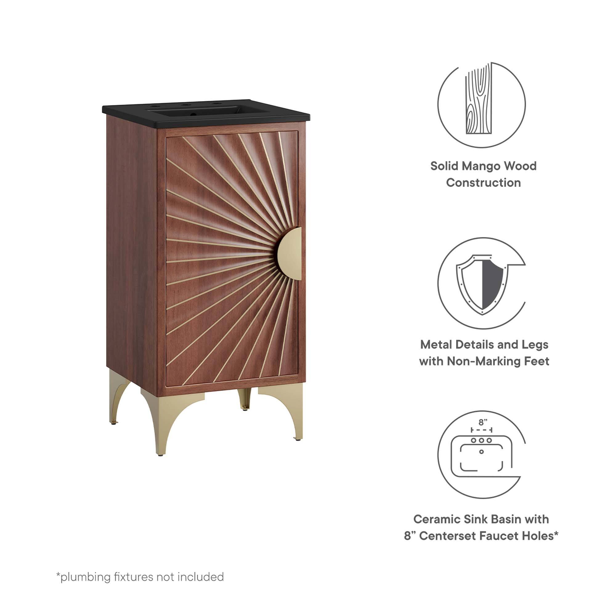Solid Mango Wood Construction  
Metal Details and Legs with Non-Marking Feet  
8 Ceramic Sink Basin with 8" Centerset Faucet Holes*  
*plumbing fixtures not included