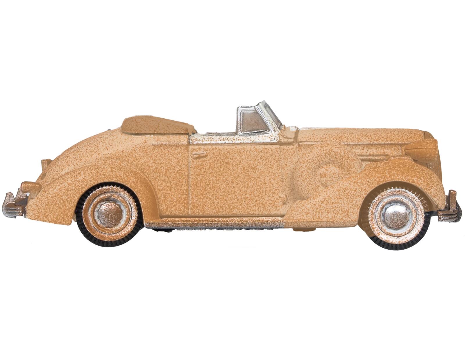 Angle. Oxford Diecast - 1936 Buick Special Convertible Coupe Beige (Rusted) "Junkyard Project" 1/87 (HO) Scale - Beige.