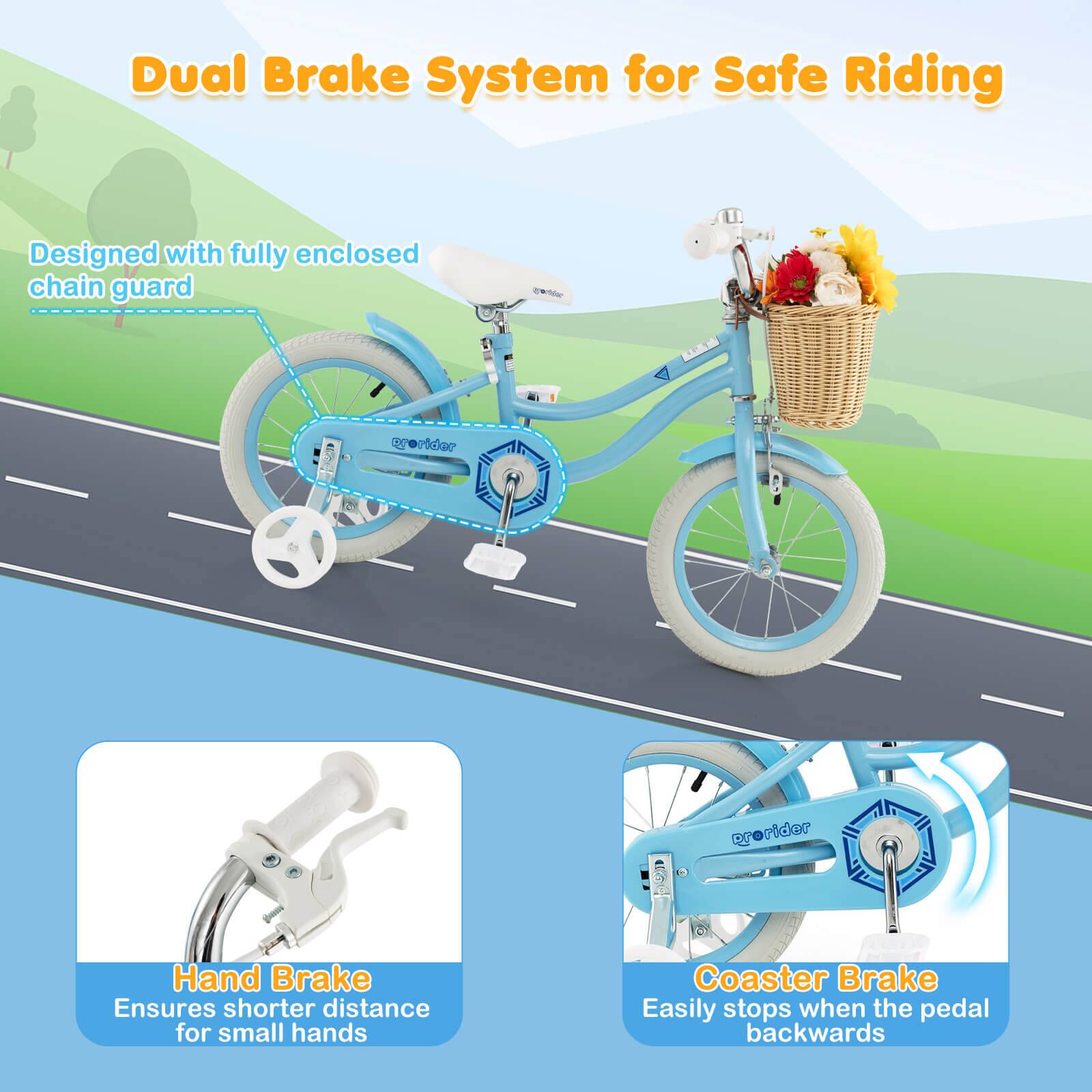 Dual Brake System for Safe Riding

Designed with fully enclosed chain guard

Hand Brake
Ensures shorter distance for small hands

Coaster Brake
Easily stops when the pedal backwards
