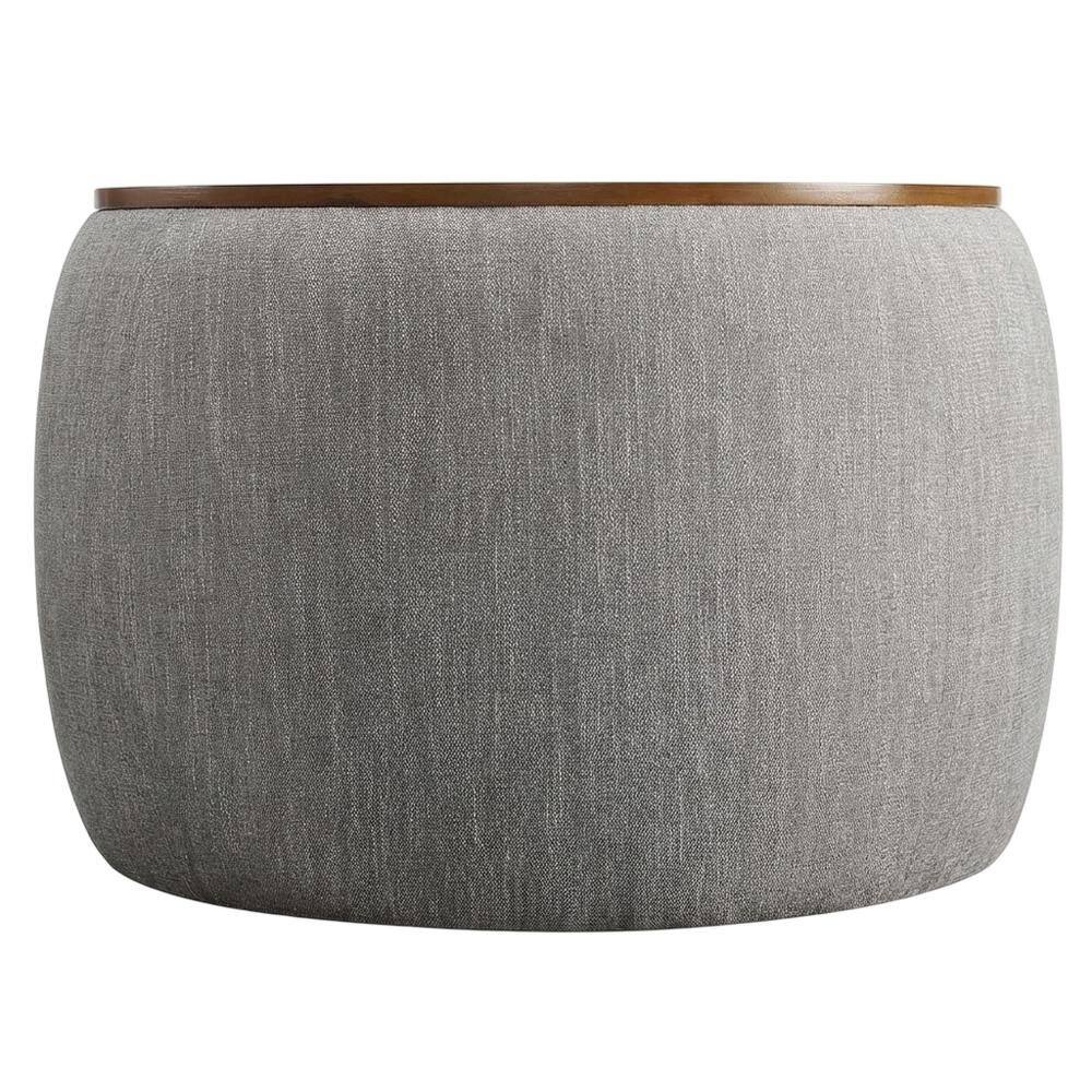 Back. Outdoor Escape - Woven Heathered Fabric Upholstered Storage Ottoman, Soft Cushion Seat, Durable - Brown.