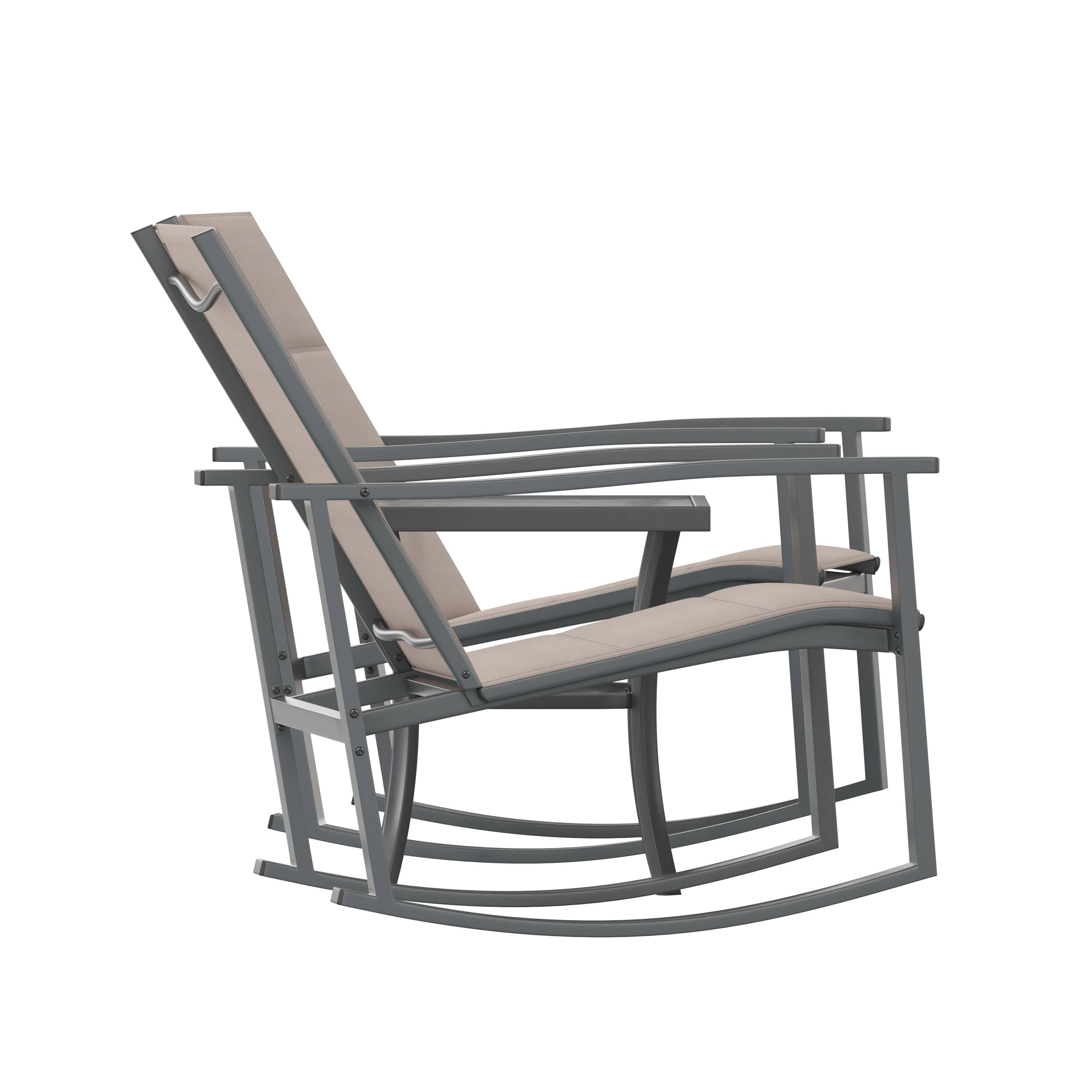 Alt View 9. Emma + Oliver - Braelin 3 Piece Outdoor Rocking Chair Patio Set with Flex Comfort Material and Metal Framed Glass Top Table - Brown.
