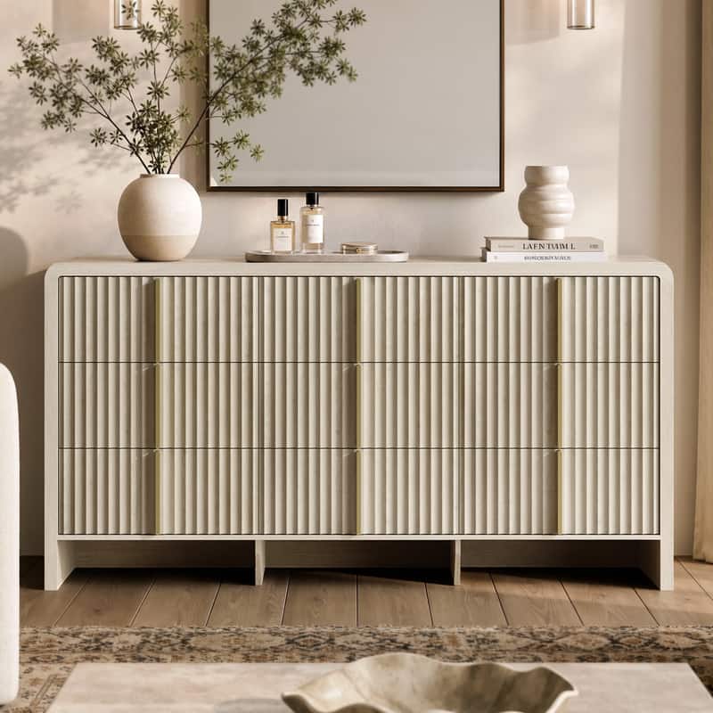 "ModernMate - 64.2"" Modern 9-Drawer Wave Fluted Dresser with Metal Handles, Clothes Storage Cabinet and Organizer for Bedroom - White Alder" price history on PriceWatchPro