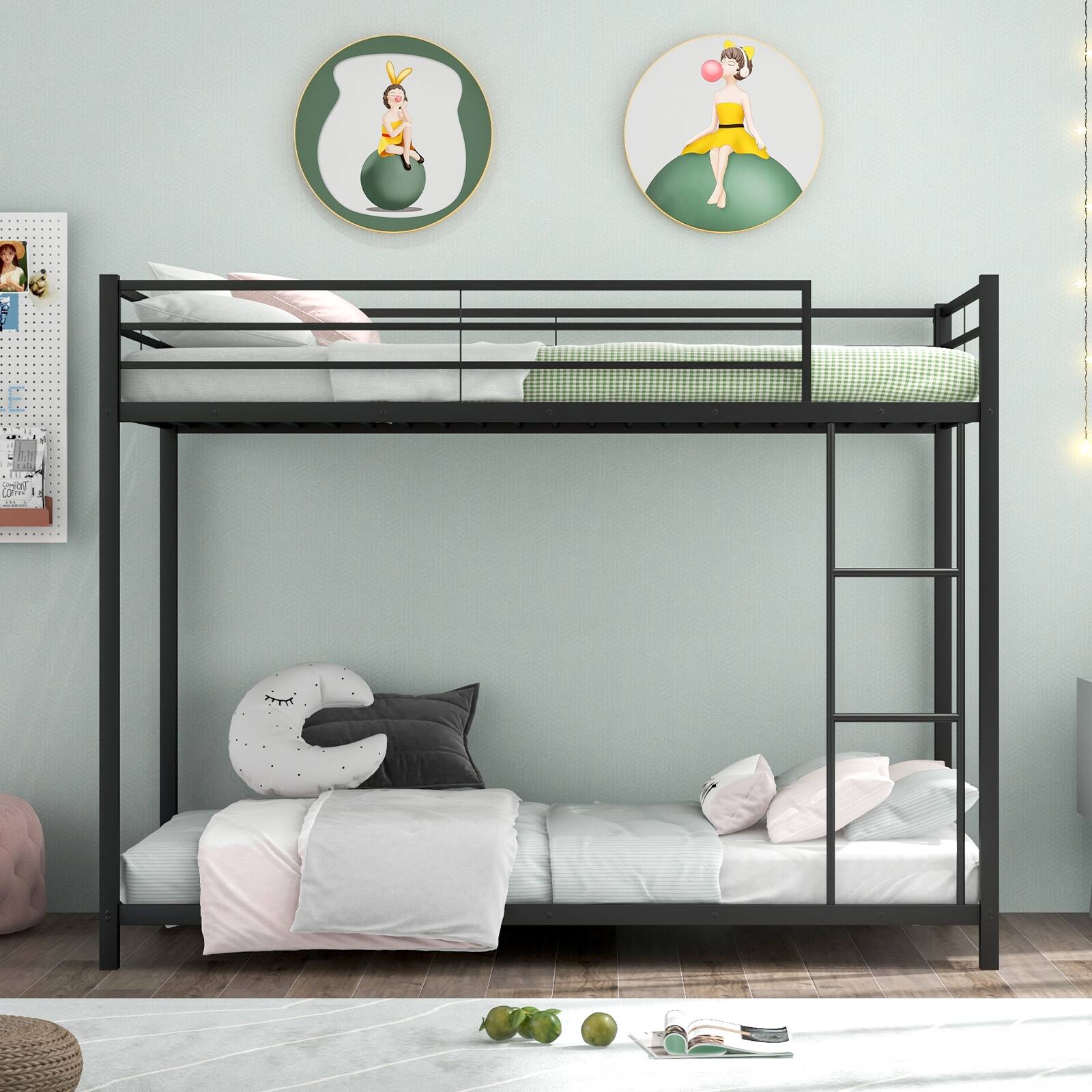 Alt View 3. Costway - Costway Space-Saving Twin over Twin Bunk Bed with Built-in Ladder Safety Guardrail - Black.