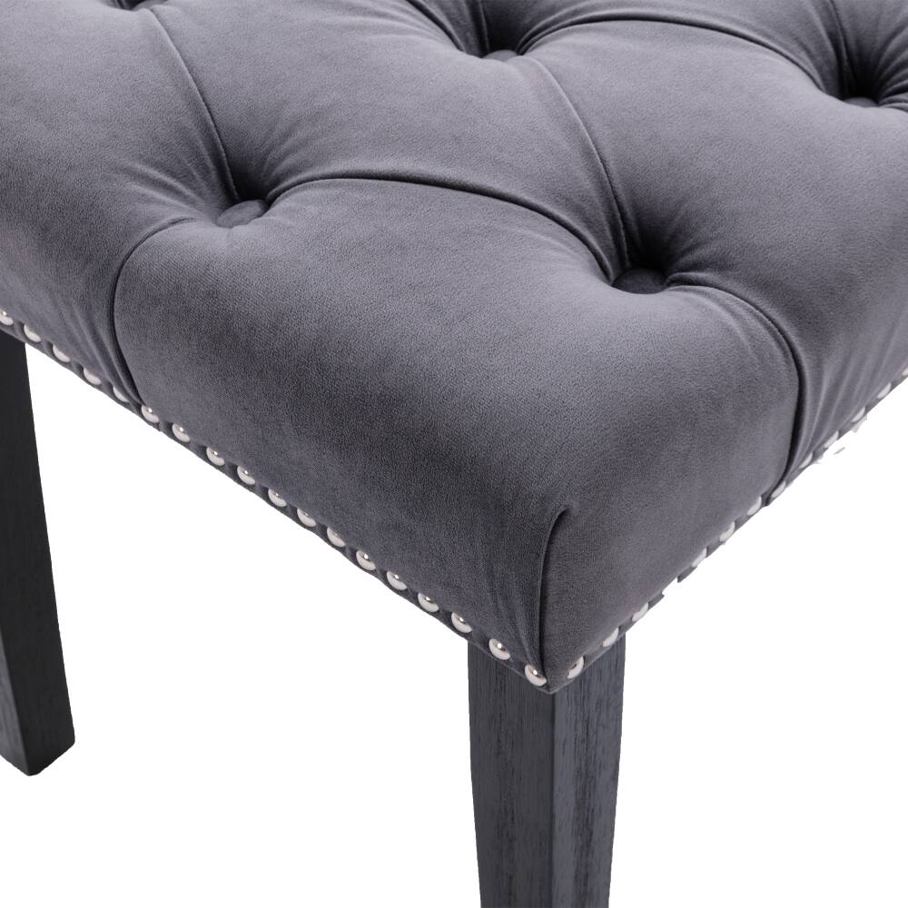 Alt View 3. Ropilly - Ropilly Dark Gray Velvet Tufted Bench, Upholstered Bedroom Entryway Ottoman with Wooden Legs, 45 Inch - Dark Gray.